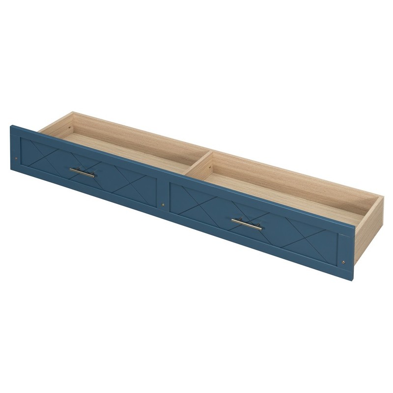Queen Murphy Bed Wall Cabinet w/ Socket USB Ports & Drawer, Navy Blue gallery