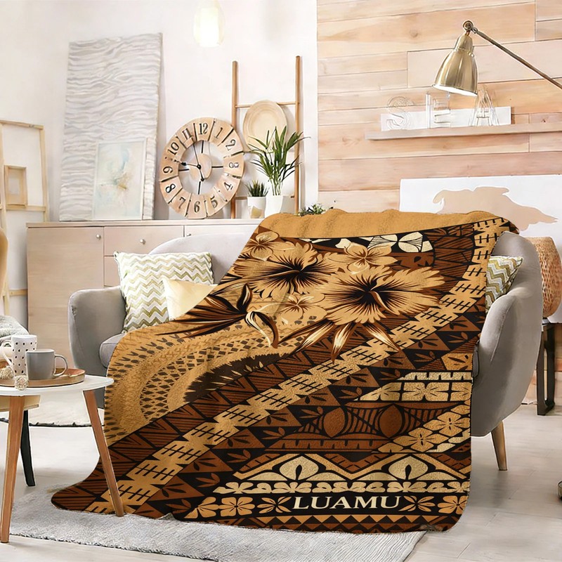 Polynesian Floral Pattern Flannel Blanket Soft Cozy Tapestry Napping Travel Use gallery