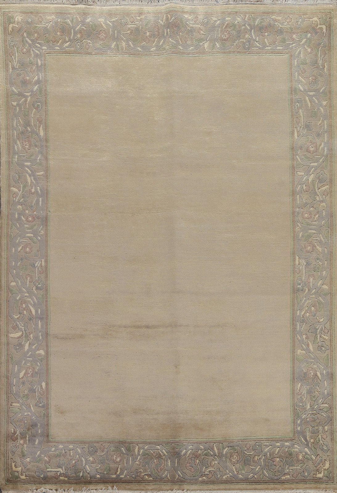 Handmade Nepalese Area Rug 5x8 Ft Beige Wool Carpet Bordered Modern Rug gallery