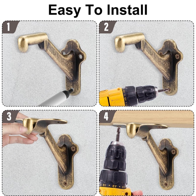 RealPlus Handrail Stair Brackets 5pcs Heavy Duty Hand Rail Bracket with Screws gallery