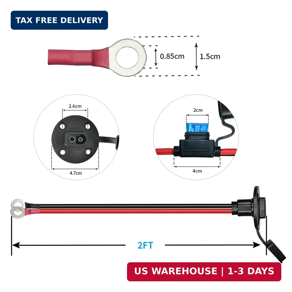 ELFCULB 2FT 10AWG SAE Power Socket Sidewall Port to O Ring Connecters Extension gallery