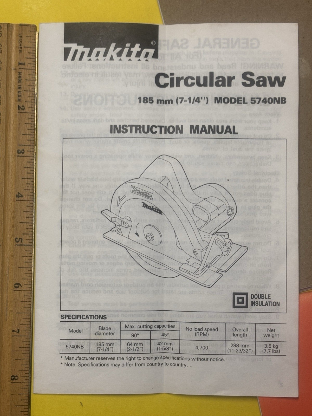 User Instruction Manual MAKITA Circular Saw, Model 5740NB ~FREE SHIPPING~ gallery