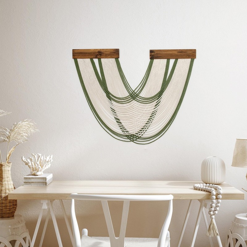 Green Macrame Wall Hanging Macrame Wall Decor, Handmade Beige Yarn Tassel Boh... gallery