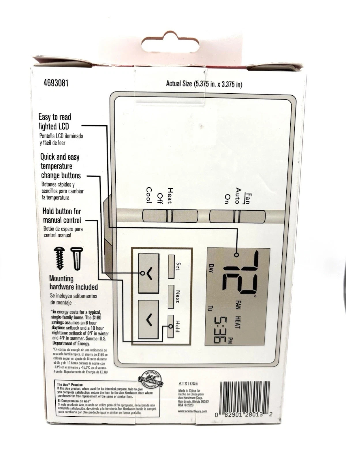 Ace Programmable Thermostat 1 Heat/ 1 Cool Setting 4693081 New gallery