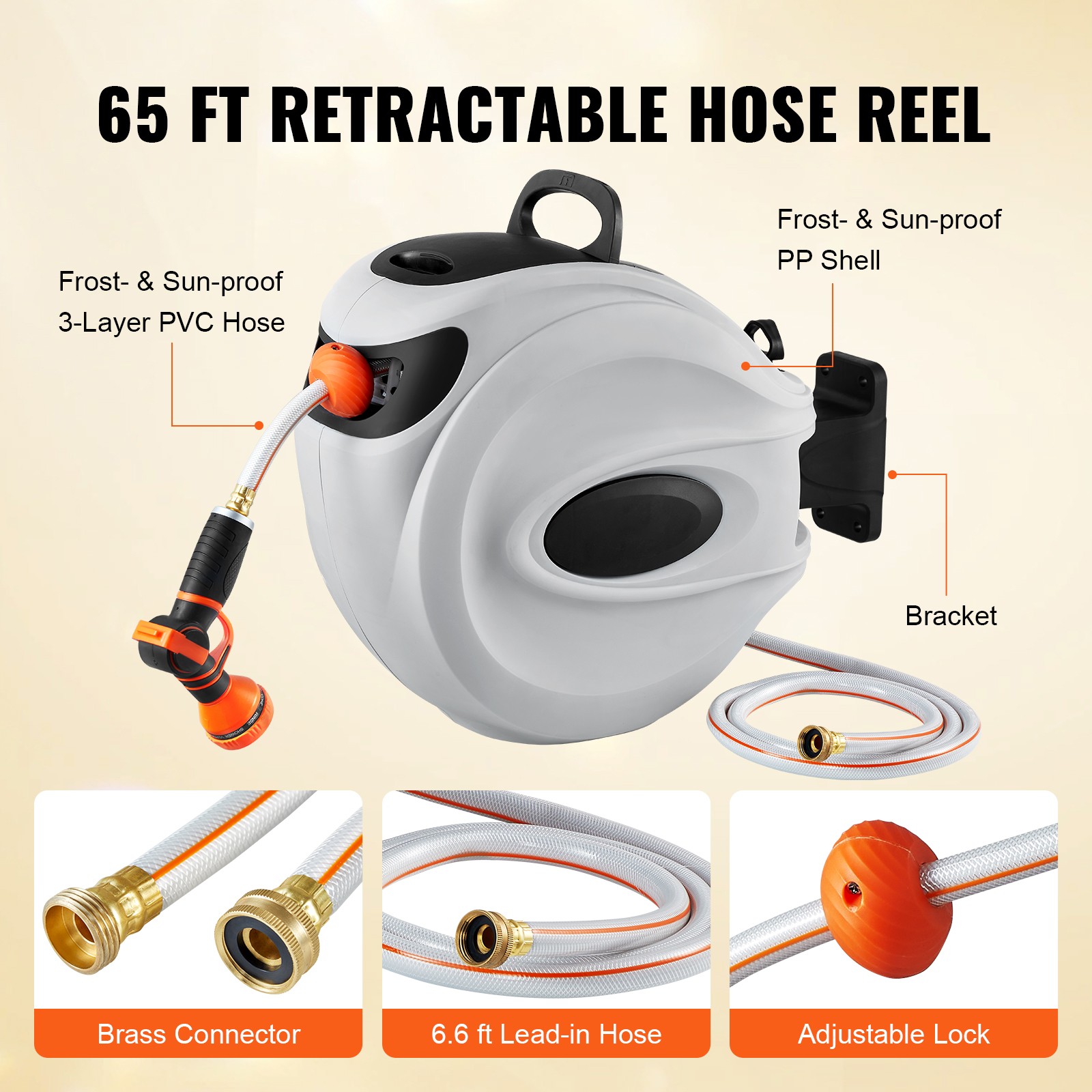 VEVOR Retractable Garden Hose Reel Wall Mounted Swivel Auto Rewind Water Hose gallery