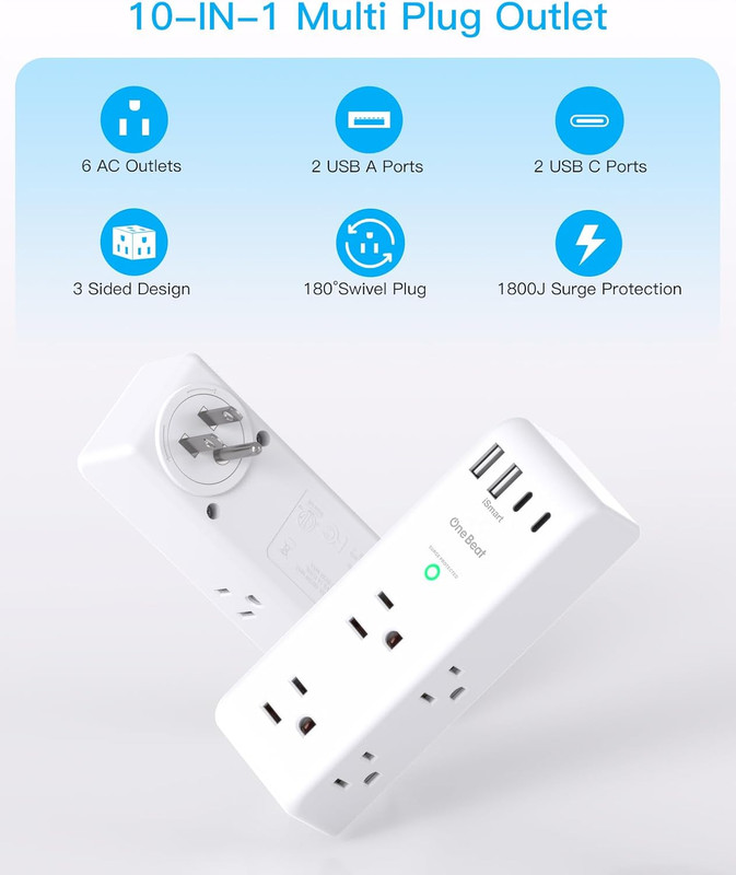 Surge Protector Outlet Extender - with Rotating Plug, 6 AC Multi Plug Outlet wit gallery