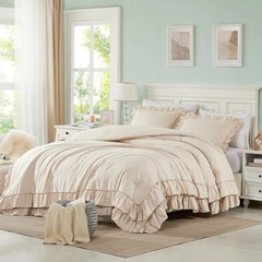 Cupocupa Pink Ruffle King Size Comforter Set, Shabby Chic Boho Bedding Comforter