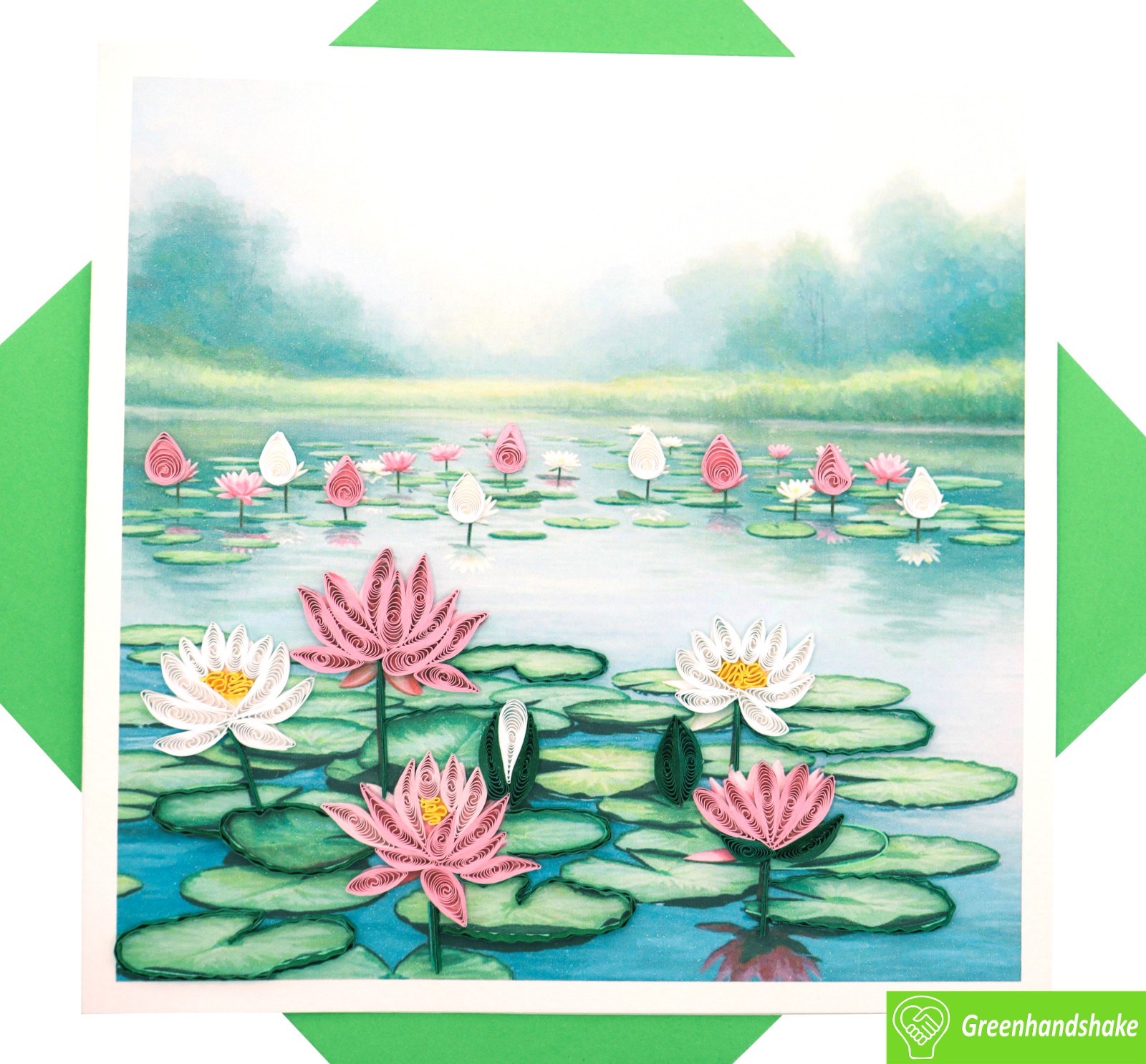 Lotus Reflections Quilling Greeting Card - Unique Dedicated Handmade Art gallery