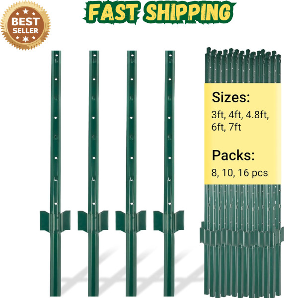 Toriexon Fence Posts 3 Ft - 8 Pack, Heavy Duty Metal Fence Post, No Dig U Pos gallery