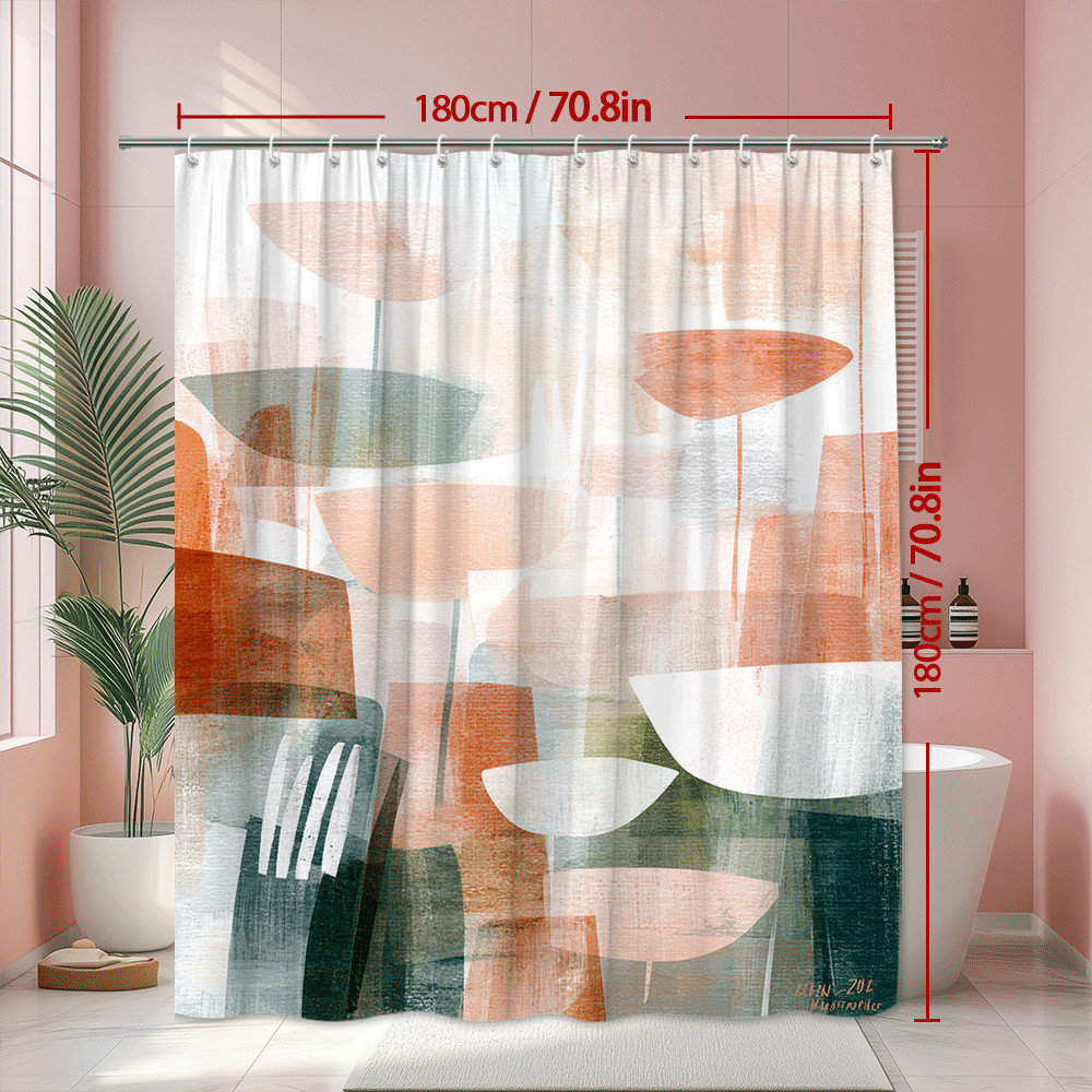 Abstract Geometric Shower Curtain in Peach Green and White gallery