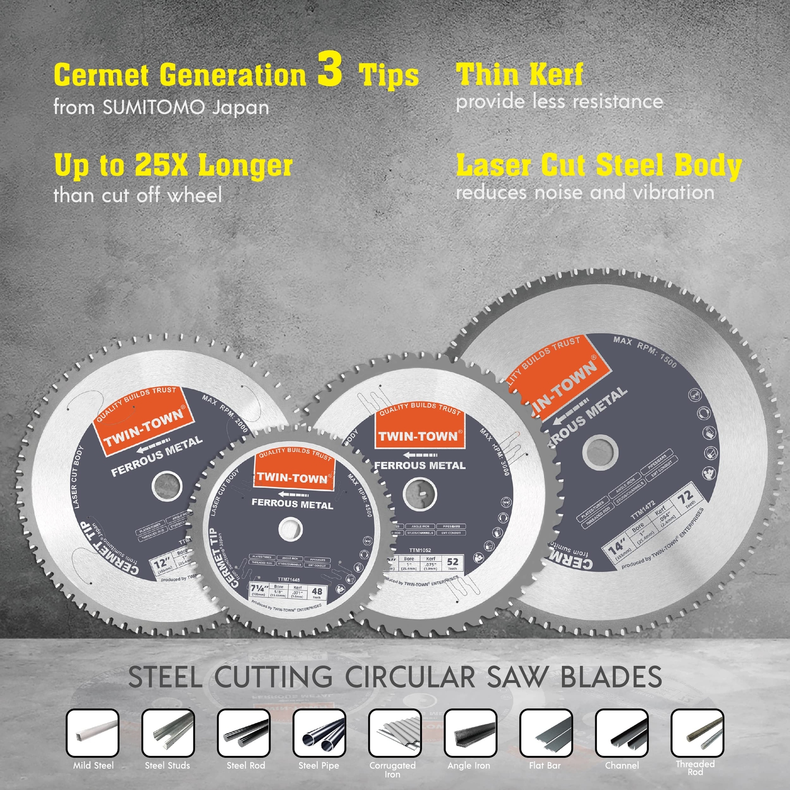 14inch 72 Teeth Dry Cut Steel And Ferrous Metal Cermet Saw Blade With 1inch Arbo gallery