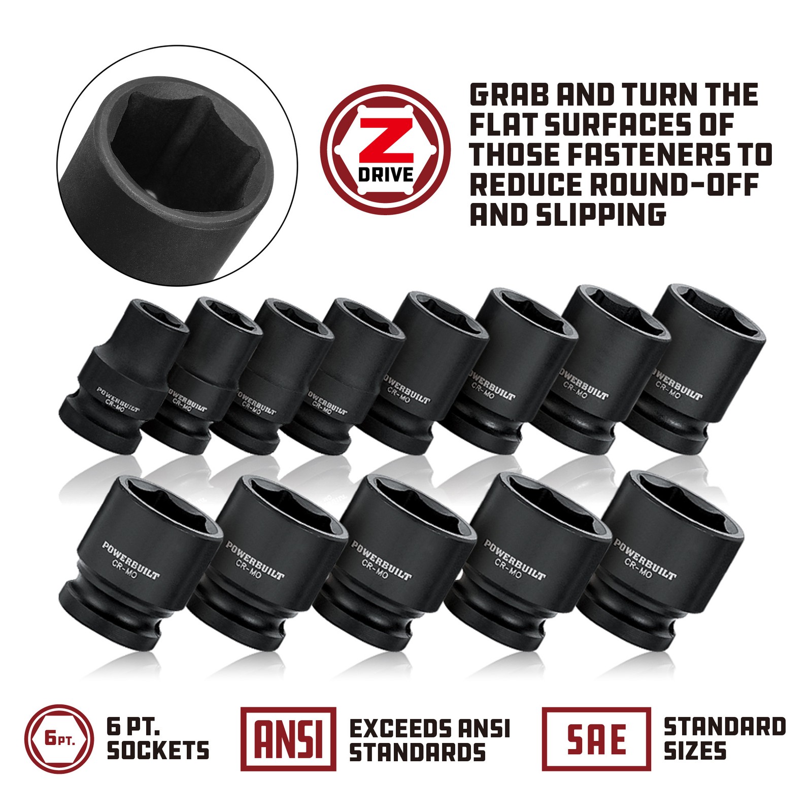 Powerbuilt 1/2 Inch Drive x 13/16 Inch 6 Point Impact Socket - 647156 gallery