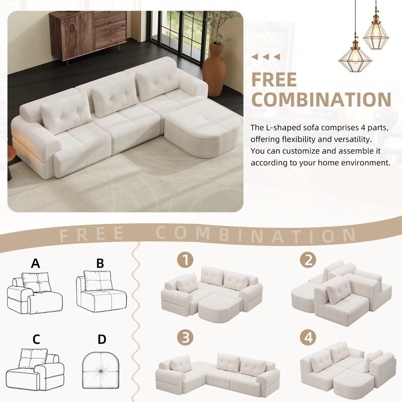 112" L-Shaped Sectional Sofa Modular Cloud Couch w/ Chaise, Boneless No Assembly gallery