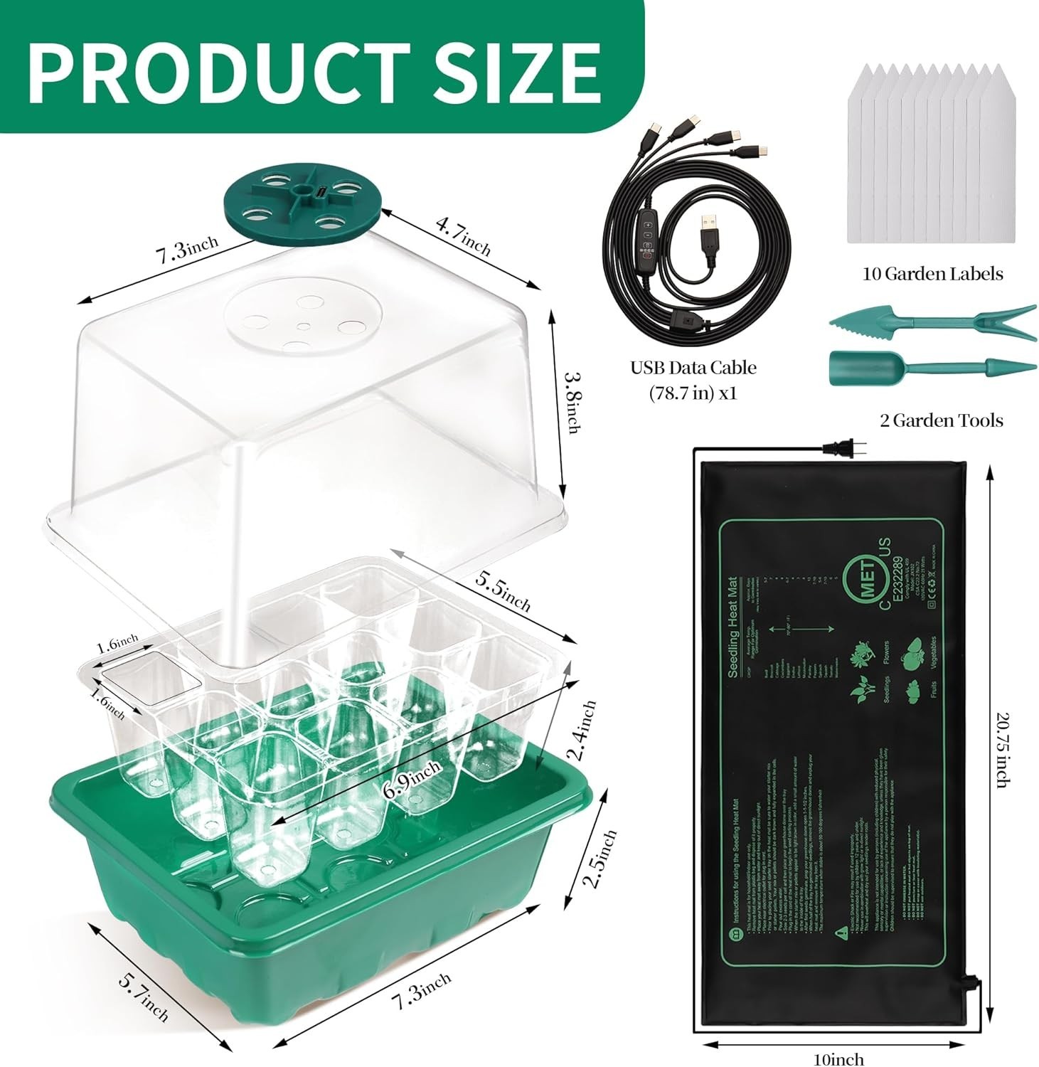 Seed Starter Tray with Grow Light Heat Mat 48 Cells Propagation Kit for Seedling gallery