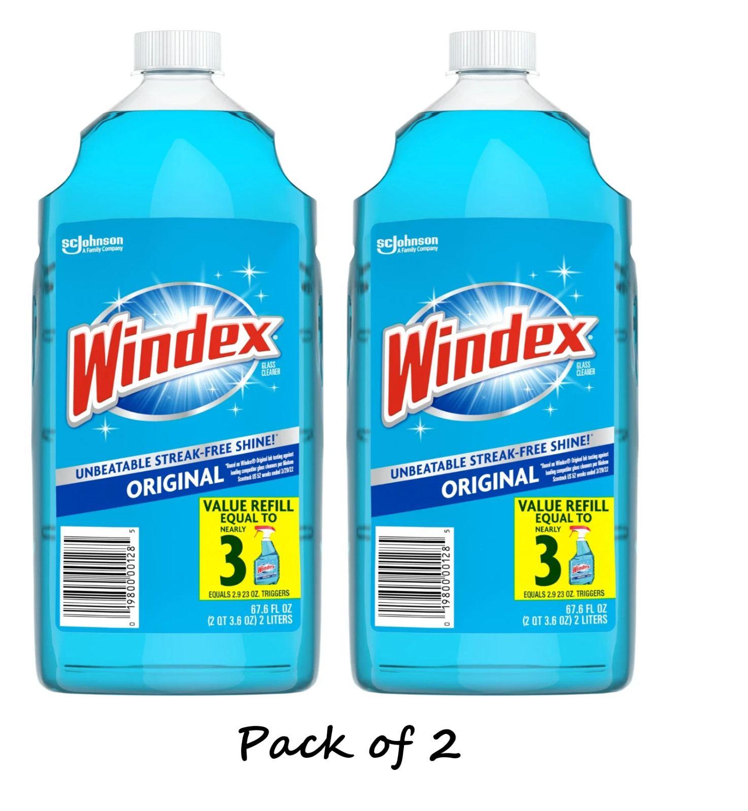 Windex Glass Cleaner Refill, Original Blue, 2 L (2 Pack) gallery