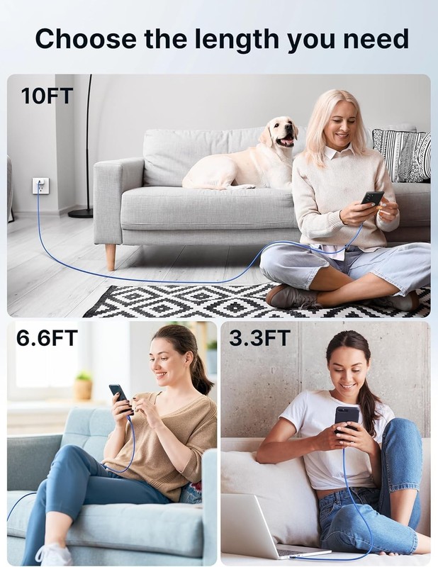 JSAUX USB C Cable Fast Charging 3-Pack(10ft+6.6ft+3.3ft), USB A to Type C Charge gallery
