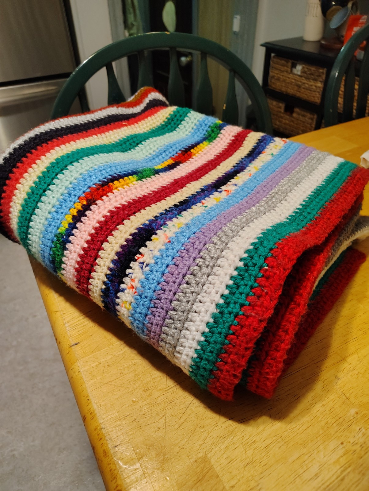 Afghan Throw Blanket Homemade Sharktooth Stripe Crochet Multicolor Granny Core gallery