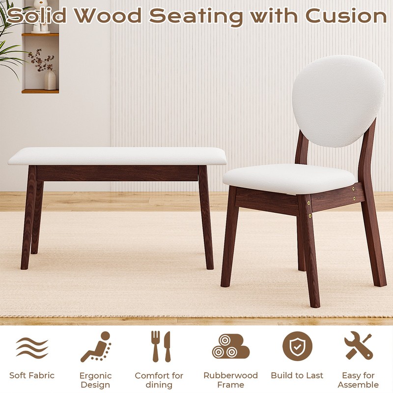 4 Piece Dining Table Set Solid Rubber Wood 2 Padded Chairs Bench Walnut Kitchen gallery