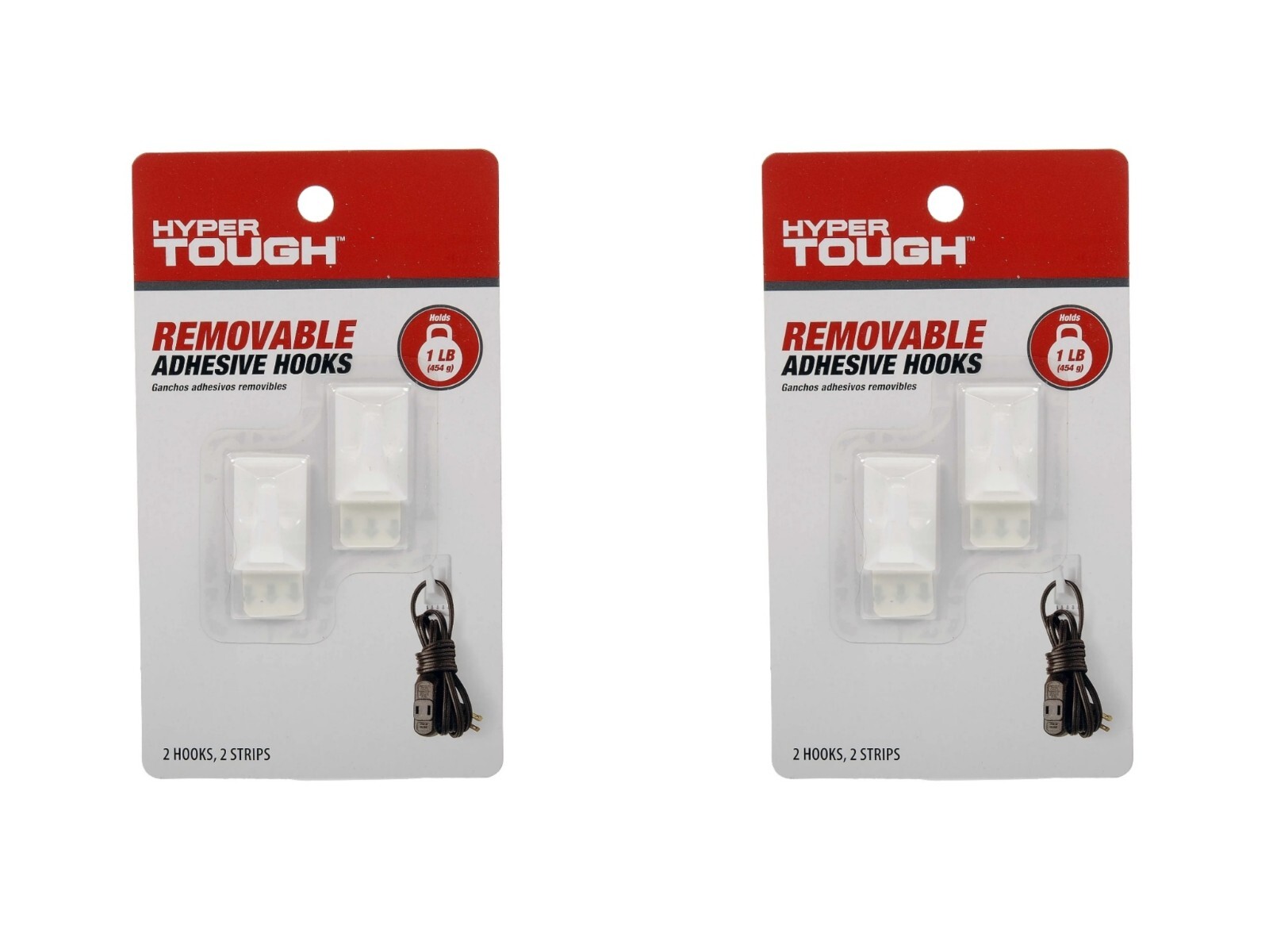 [2X] HyperTough Small Removable Square Hooks 2-Pk W/Adhesive Strips 1 lb. [B53] gallery