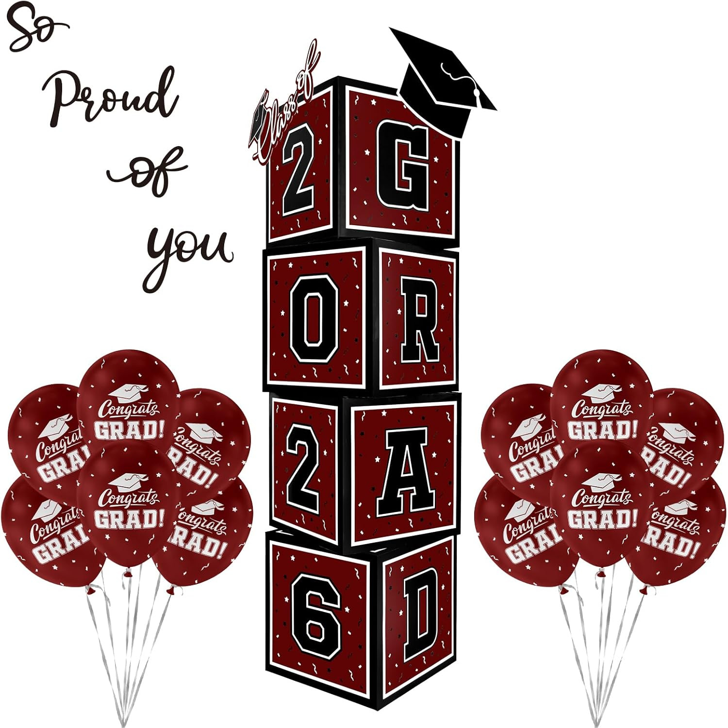 2026 Graduation Decoration Set - Class of 2025 Balloon Boxes in Maroon and Black gallery