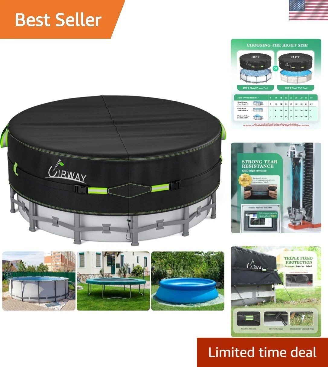 All-Weather 18 Ft Round Pool Cover with Reflective Strips – Ultimate Protection gallery