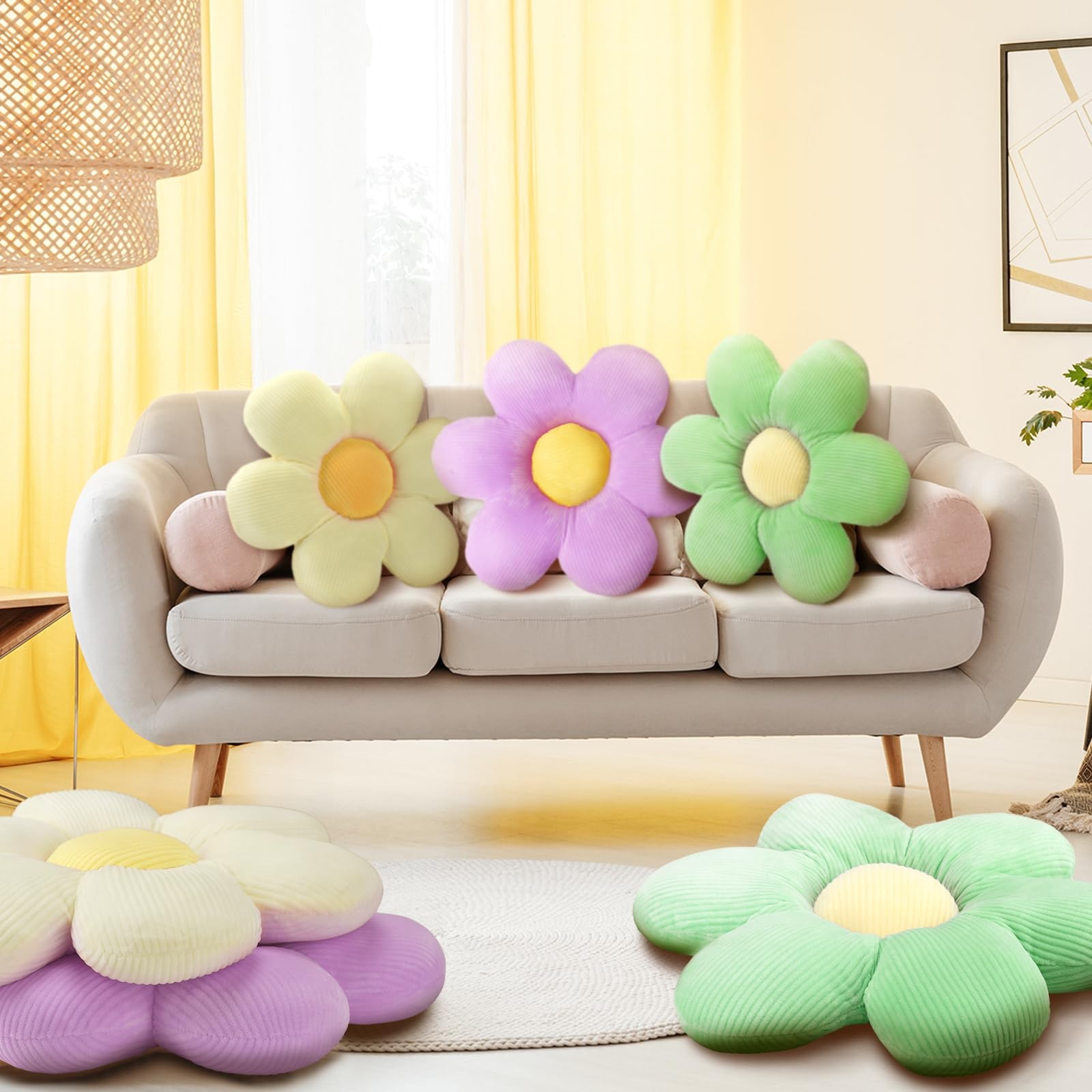 Sratte 3 Pcs Flower Pillows Shaped Throw Cute 16", Colorful gallery