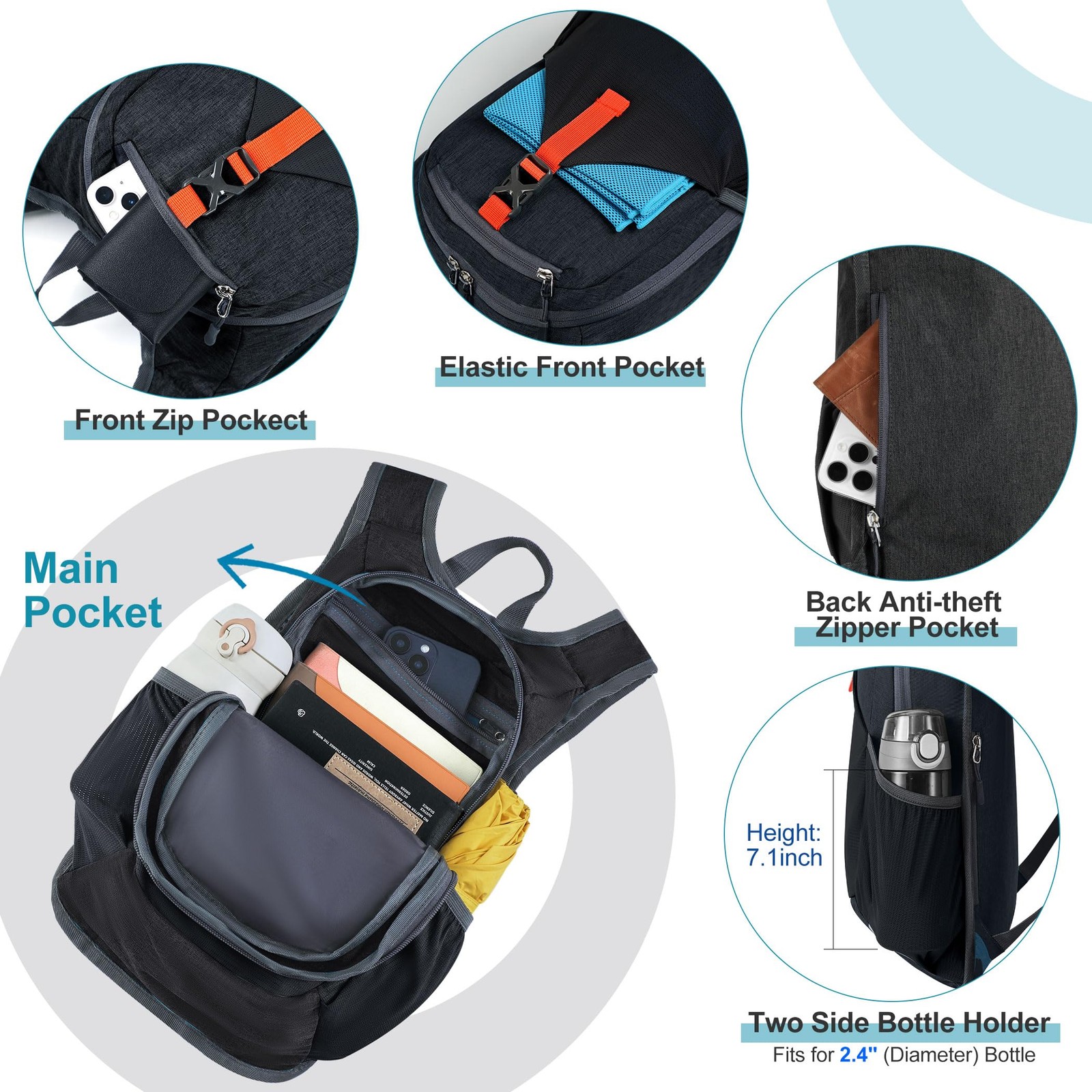 15L Hiking Backpack for Women Men Mini Packable Backpack Lightweight Small Da... 4