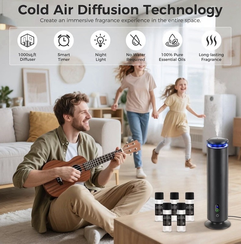 BUBLOC Hotel Scent Diffuser Starter Kit Black 1000 Sq Ft Waterless 5 Oils Remote gallery