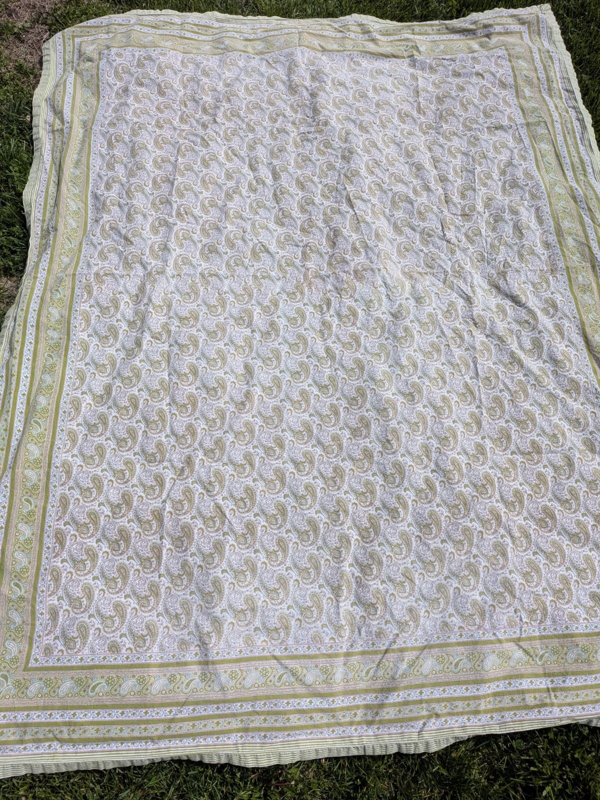Williams Sonoma Provence Cotton Tablecloth Green French Paisley Soft Green 70x90 gallery