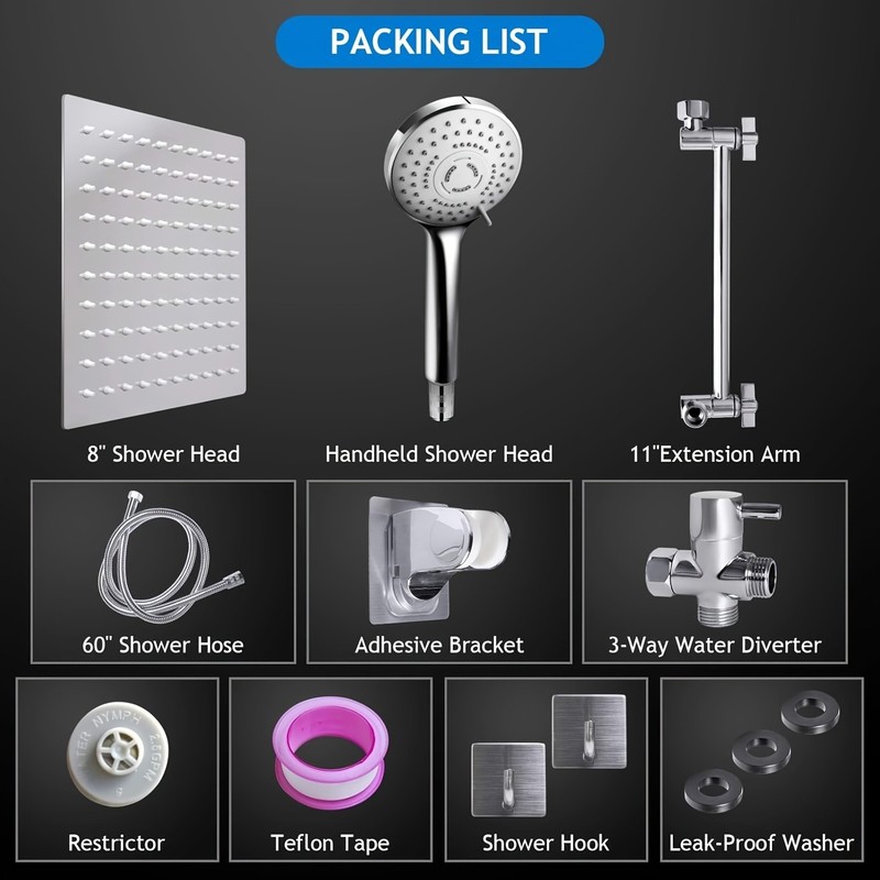 High Pressure Rainfall Shower Head Combo Handheld Bathroom Shower Set gallery