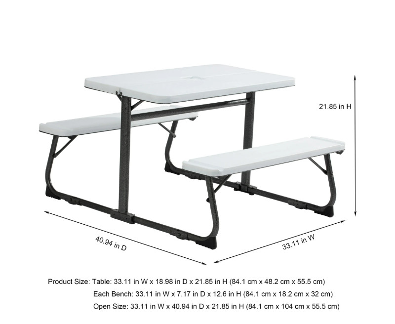 Folding Kid's Picnic Activity Table for Four children, Ages 3-8, White gallery