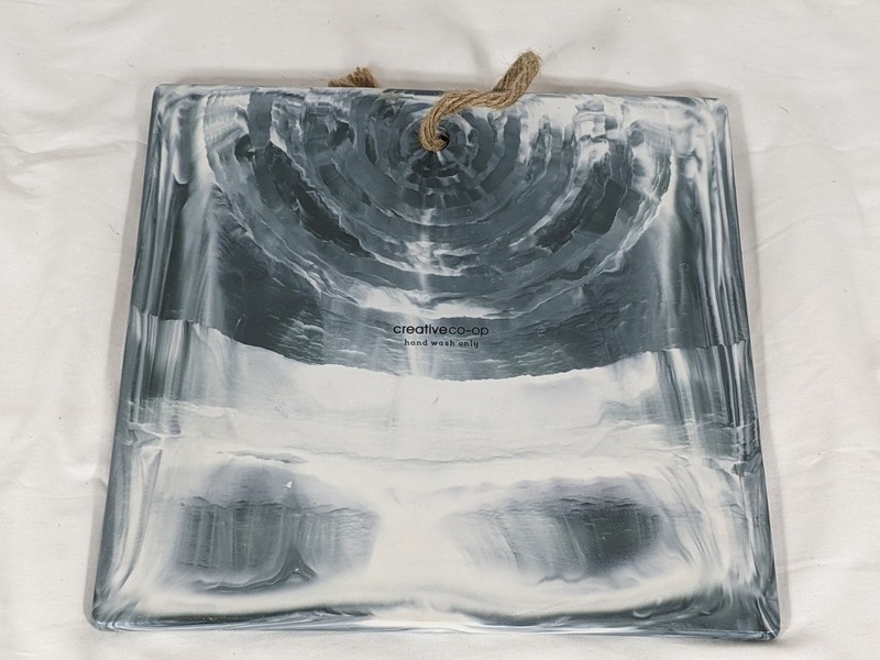 Creative Co-Op Charcuterie Cheese Board Marble Glazed Black Grey White Swirl gallery