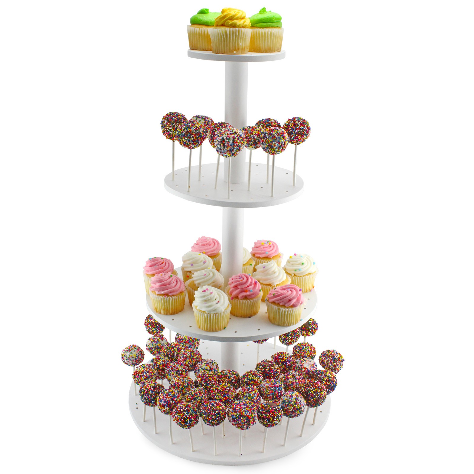 4-Tiered Cake Pop / Cupcake Stand, White Wooden Dessert Display- Darware gallery