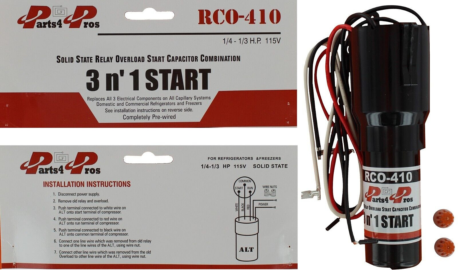RCO410 3 in 1 Relay Hard Start Capacitor Kit For Refrigerator 1/4-1/3 HP 115VAC gallery