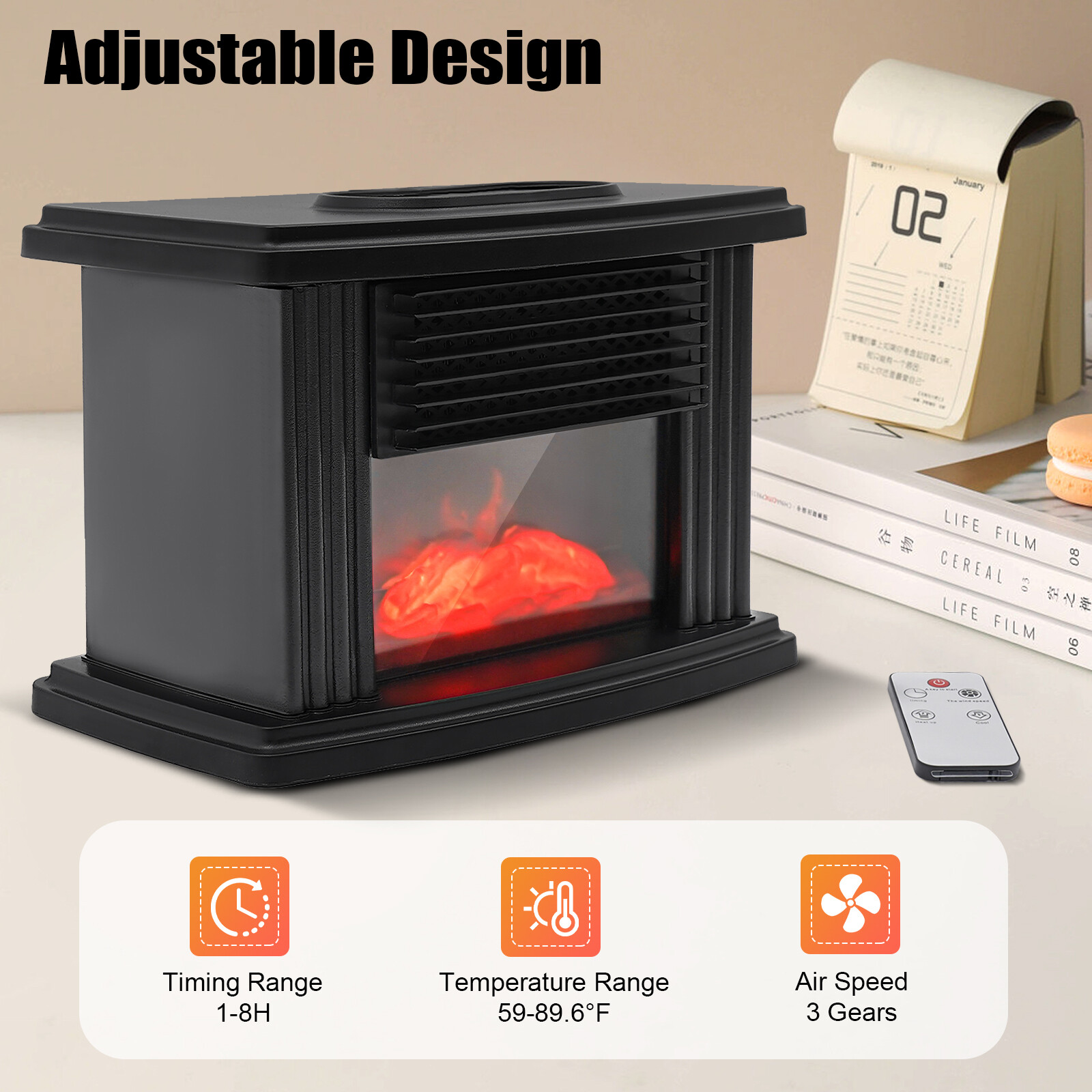 1000W Country Rustic ABS Electric Fireplace 3D Carbon Fire 360° Surround Heating gallery