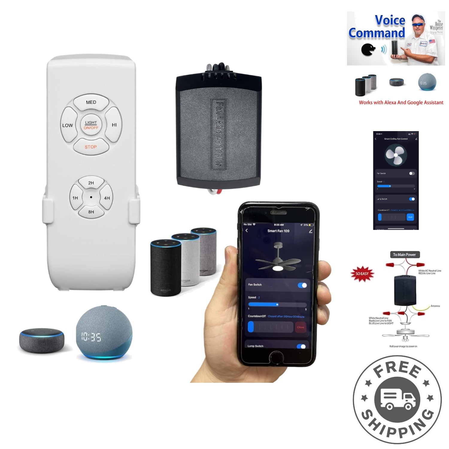 Easily Control Ceiling Fans with WiFi Remote - No Hub Required, Voice Activated gallery