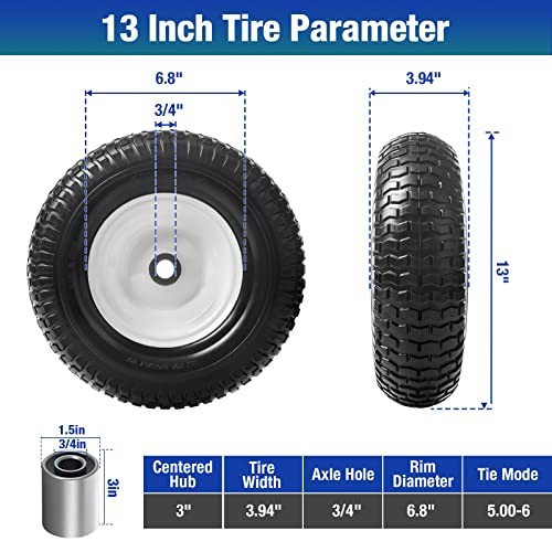 13" 5.00-6 Flat Free Solid Polyurethane Tire and Wheel Replacement, 1 Pack PU gallery