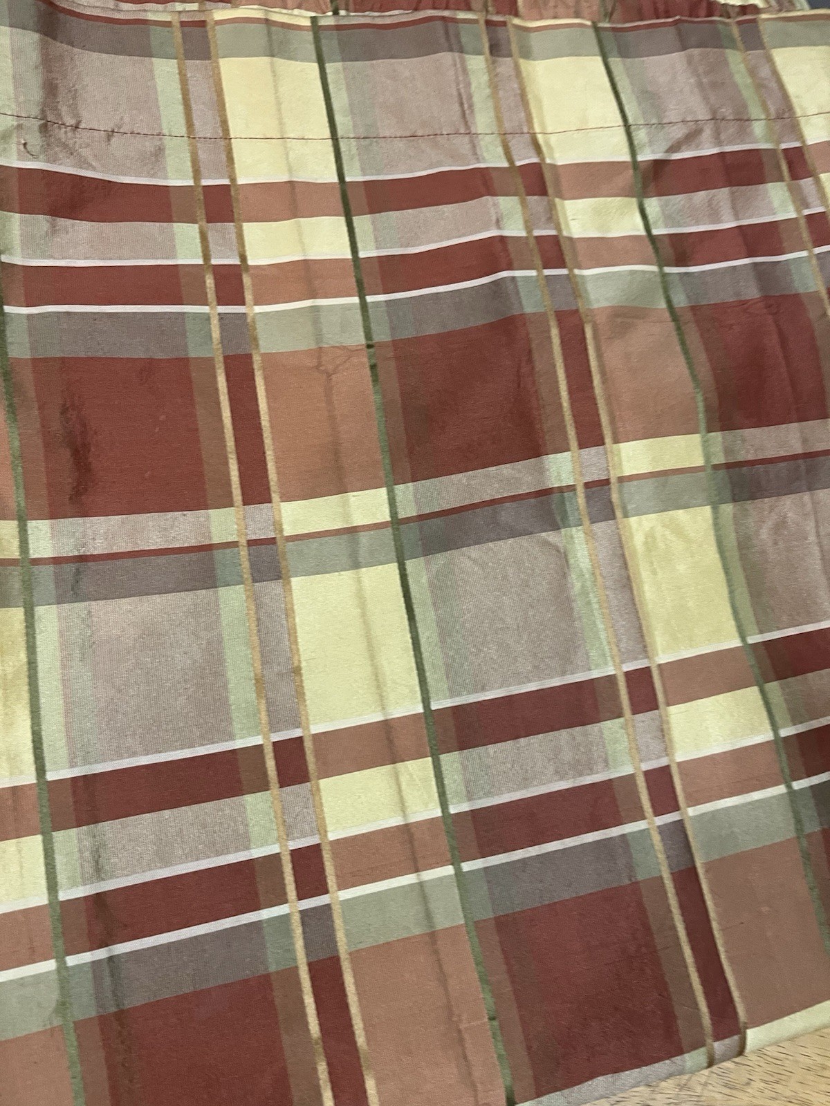 JC Penny Chris Madden Silk Curtain Panels Set of 2 Gold Rust Plaid Lined 41x82" gallery