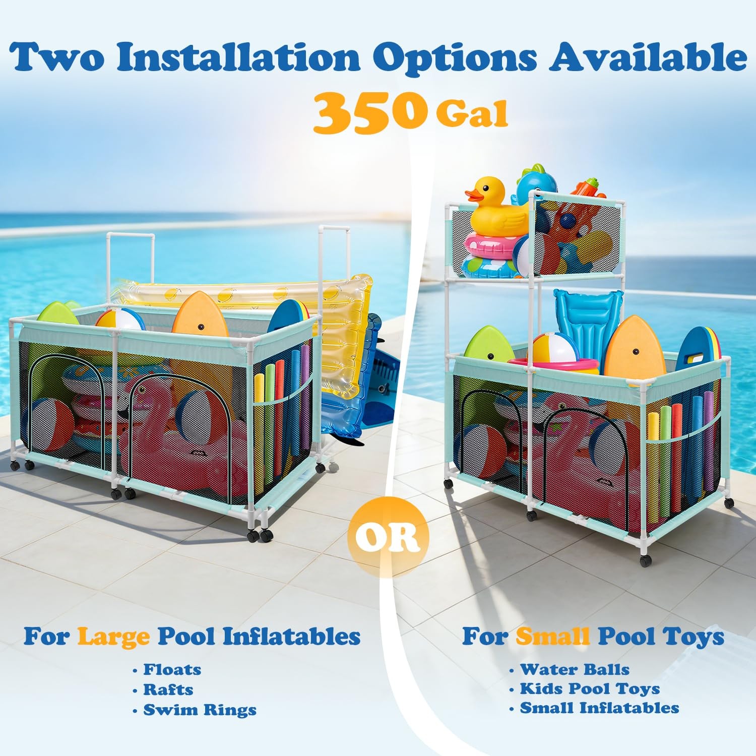 Pool Float Storage Organizer, 2-in-1 Extra Large 350 Gallon Outdoor Pool Toy ... gallery