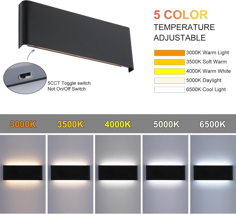 5 CCT (3000K-6500K) Adjustable Dimmable Wall Lamp 24W Modern Black LED Vanity Li gallery