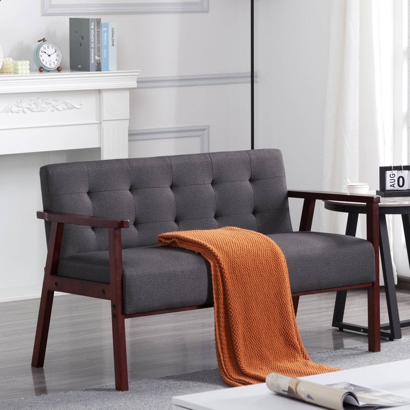 49" Solid Cedarwood Loveseat Tufted Back High-Density Foam Seat Dark Gray gallery