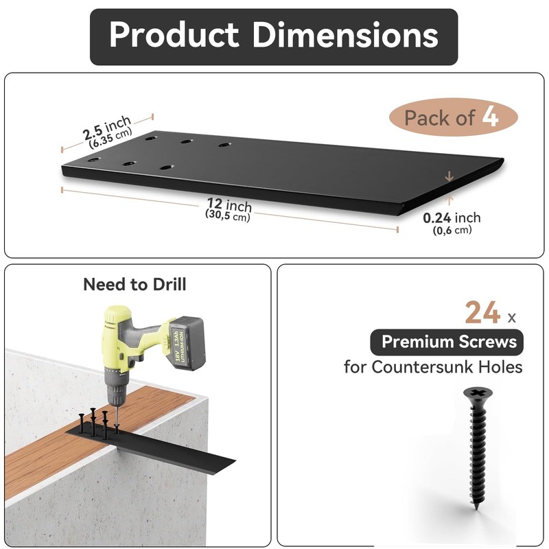 12 Inch Countertop Support Brackets 4 Pcs Granite Heavy Duty Hidden Wall Mount gallery