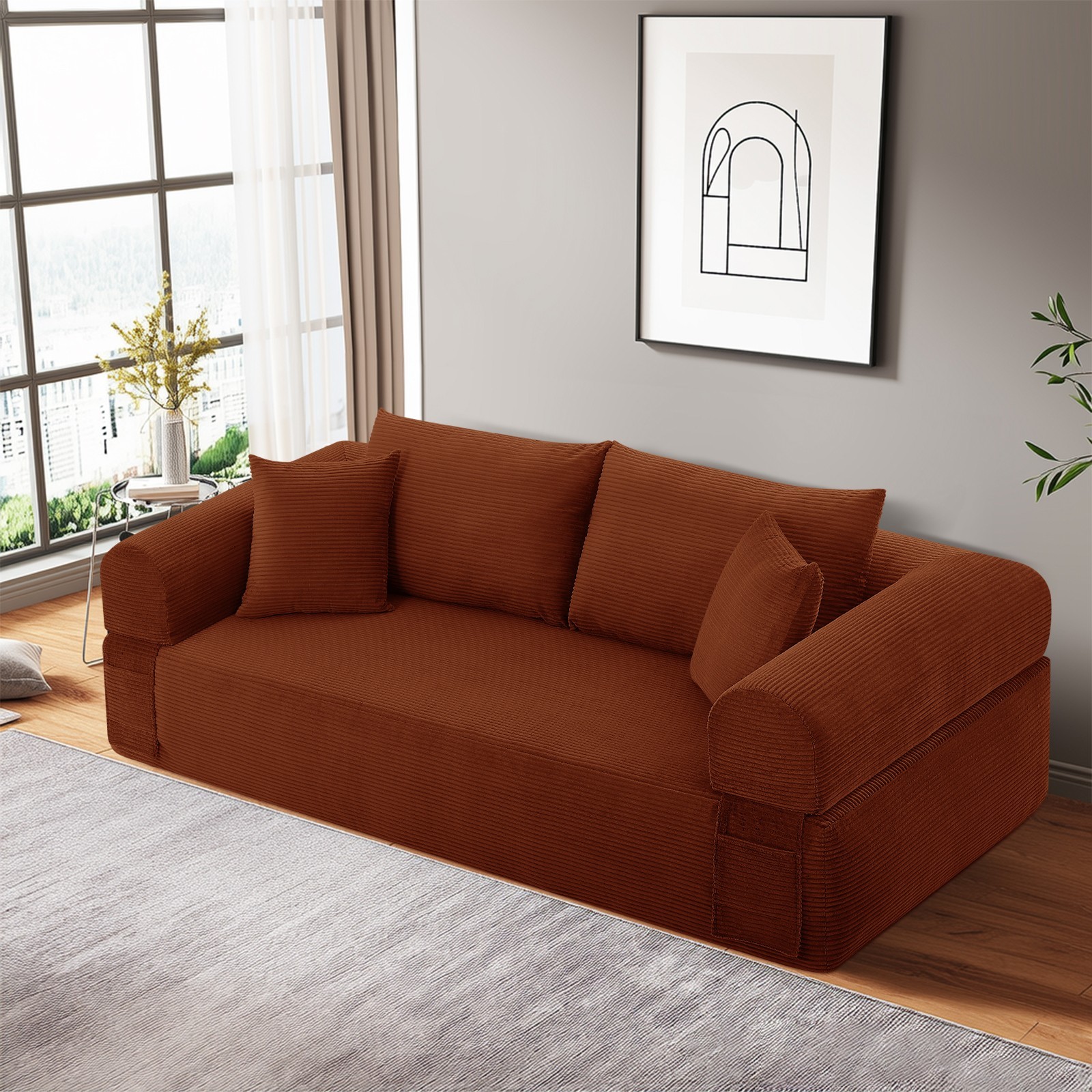 2-in-1 Convertible Sofa Bed, Foldable Sleeper Boneless Couch with Side Pockets gallery