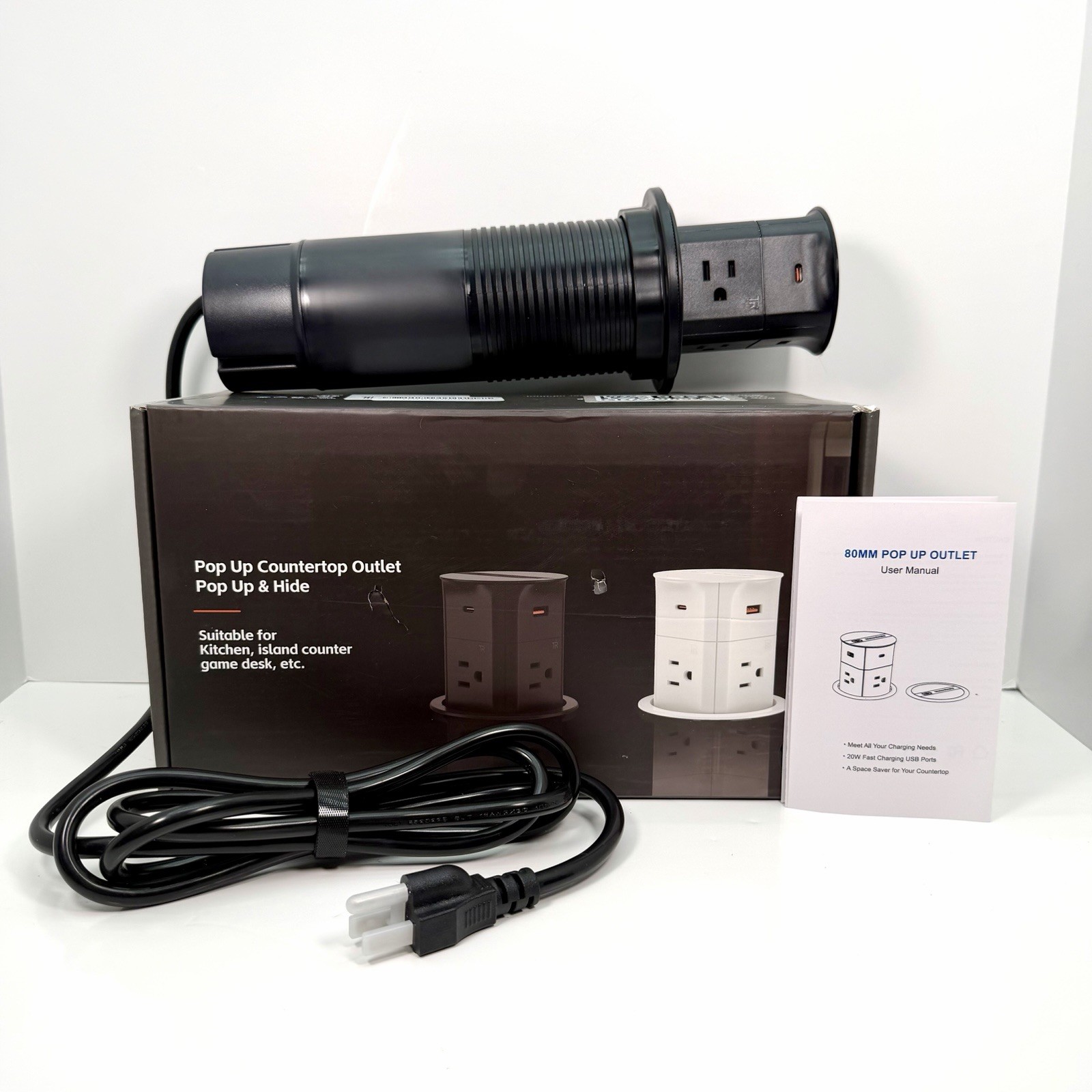 Pop Up Countertop Outlet 3.15" - Wireless Charging - 4 AC 2 USB-C & USB - Black gallery