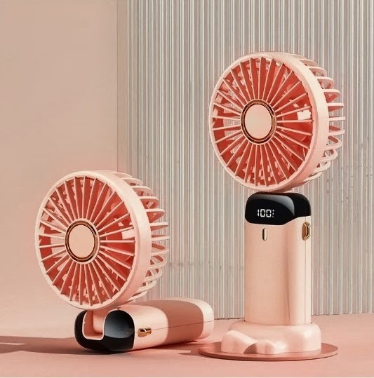 Mini Rechargeable Foldable Handheld/Desktop Fan w/ Digital Display USB Battery gallery