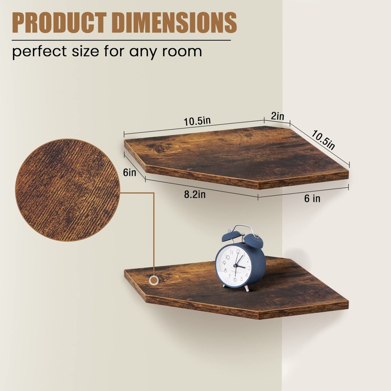 4 PCS Corner Floating Shelves Wall Mount Rustic Wood Storage Display Brown gallery