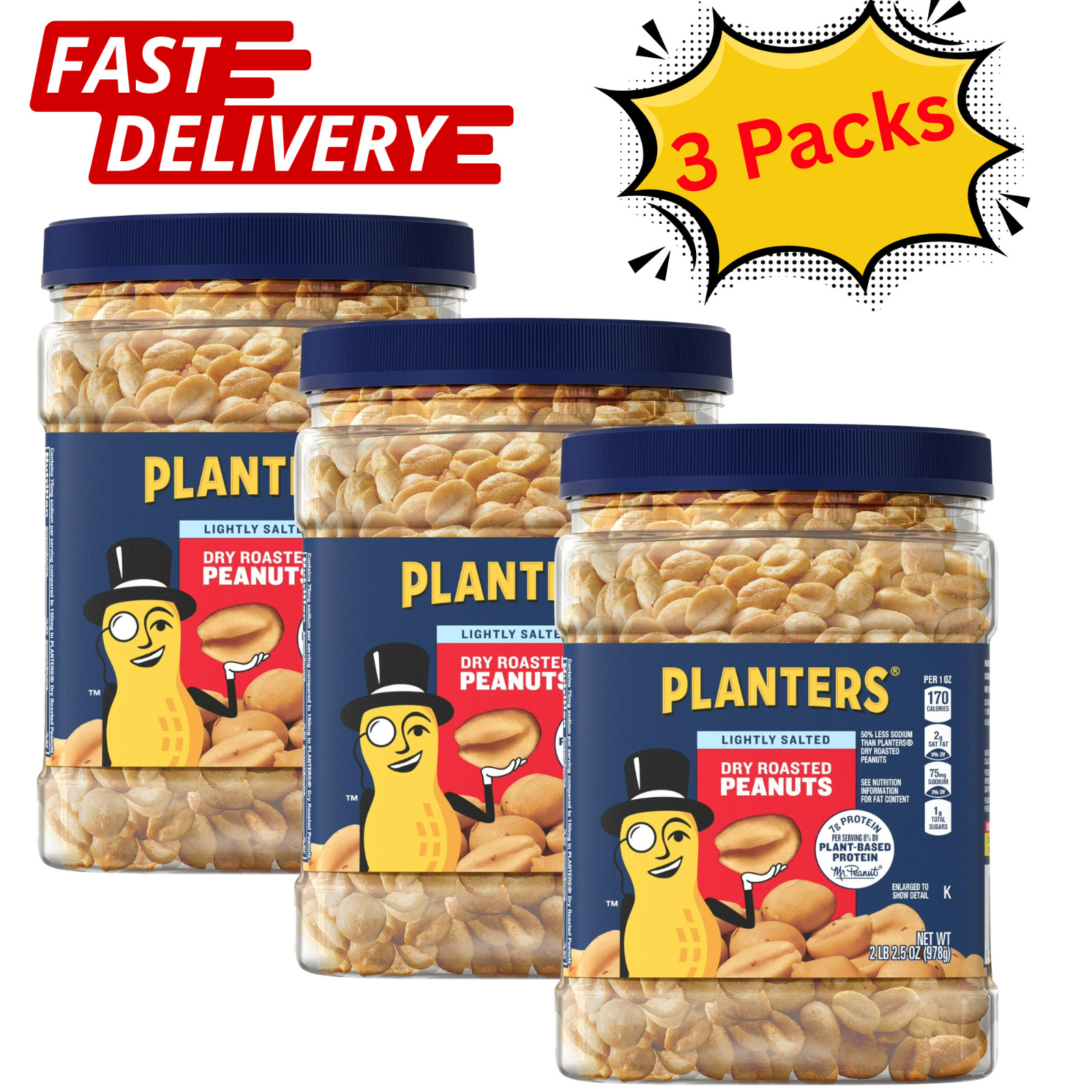 Planters Lightly Salted Dry Roasted Peanuts ~ Heart Healthy 2.16 lb (3 Pack) gallery