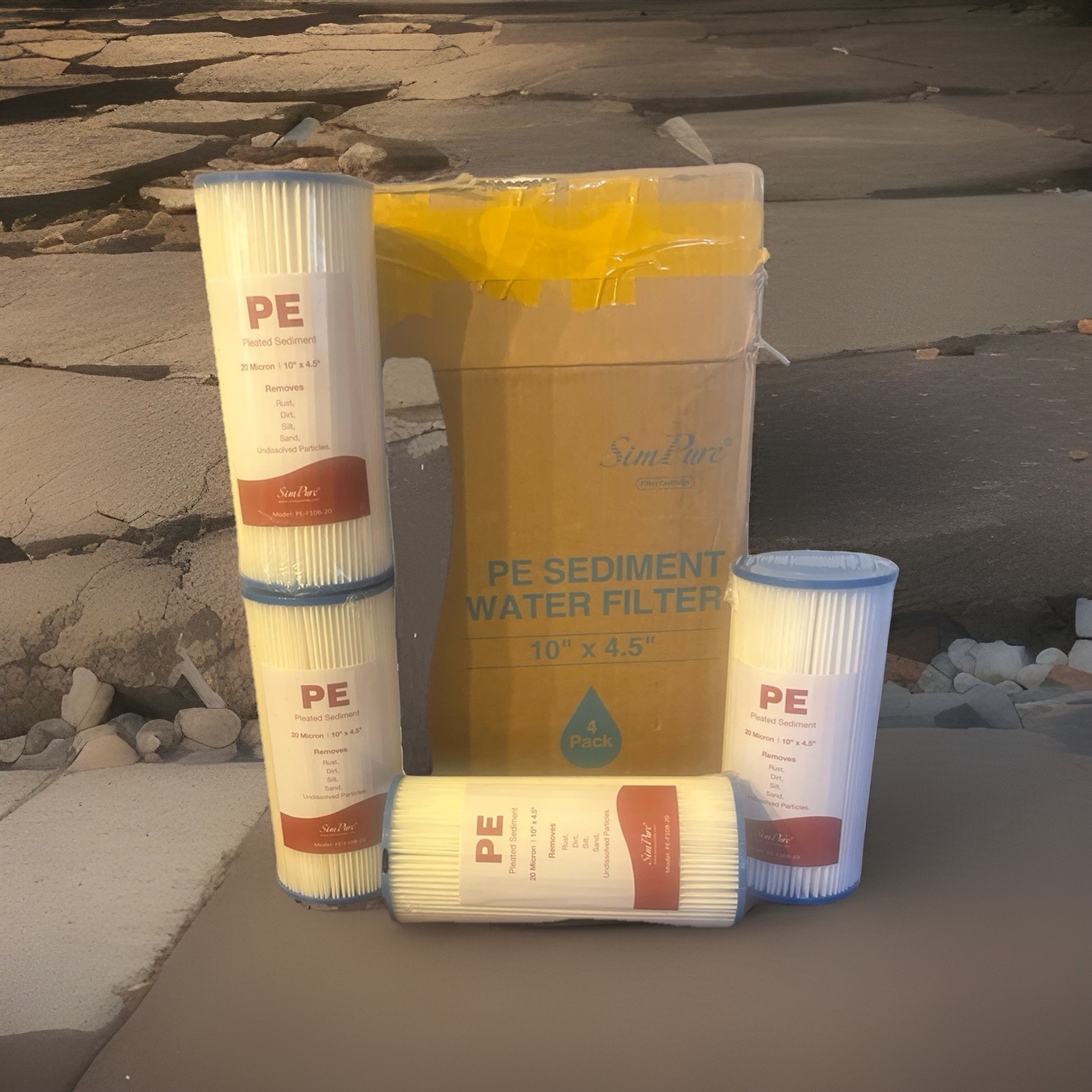 SimPure PE-F10B-20 Pleated Sediment Water Filter 10”x4.5” 20 Micron 4 Pack gallery