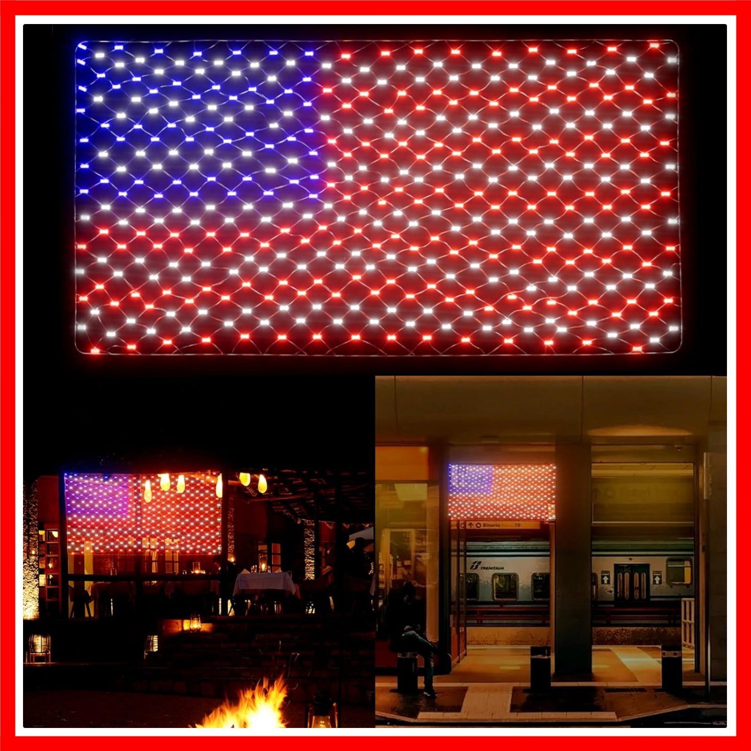 384 LED American Flag Net Lights for Outdoors, 6.6 FT x 3.3 FT Light Up gallery