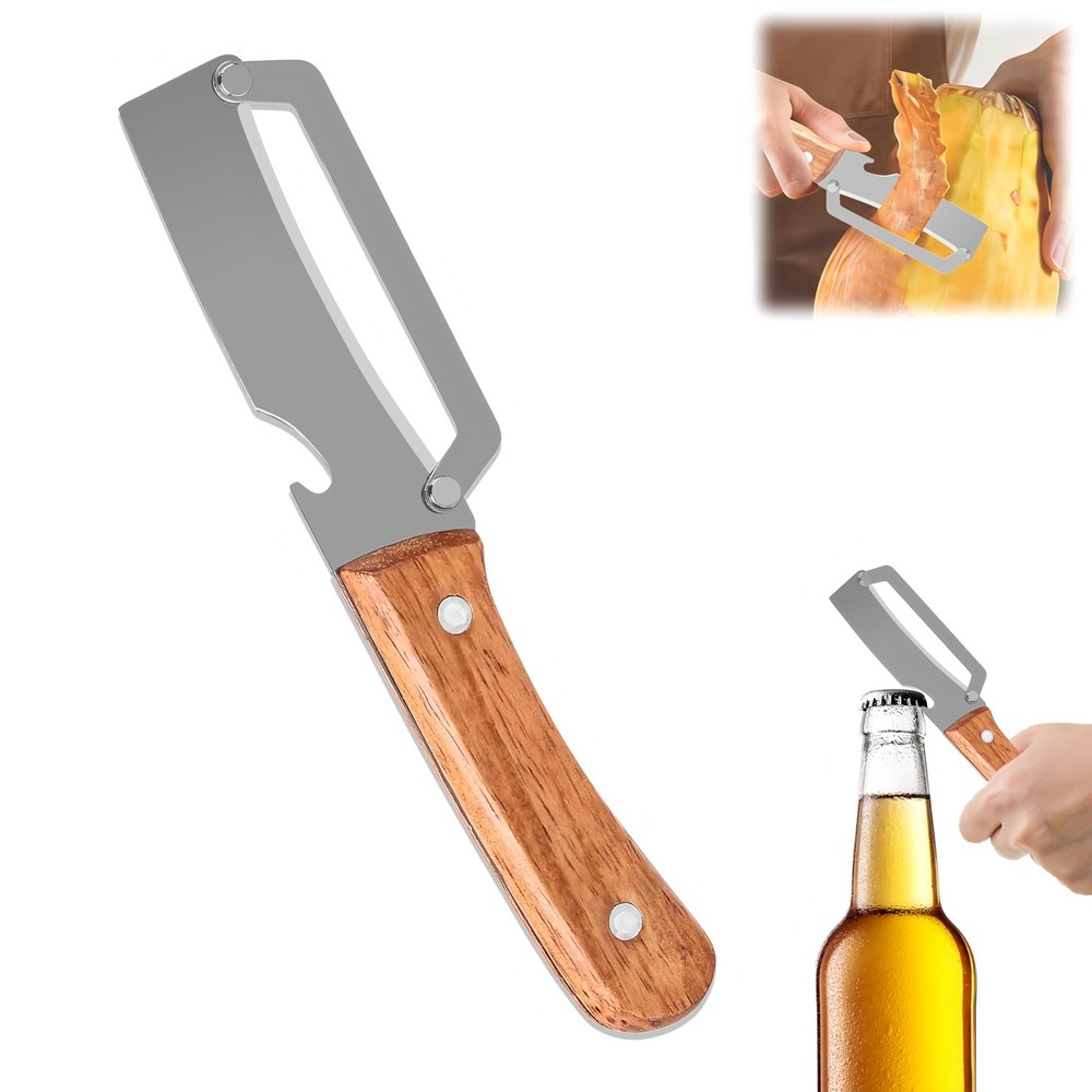 Multi-Functional Vegetable Peeler for 10.8*4CM, Natural Wood Color + Silver